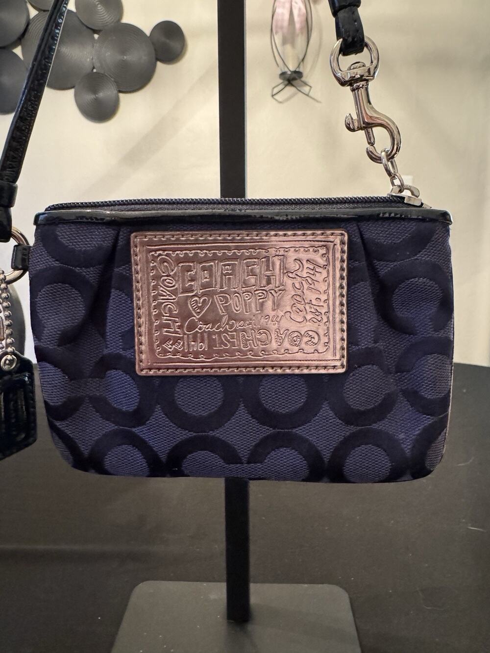 Coach Poppy Signature Wristlet In Navy Blue